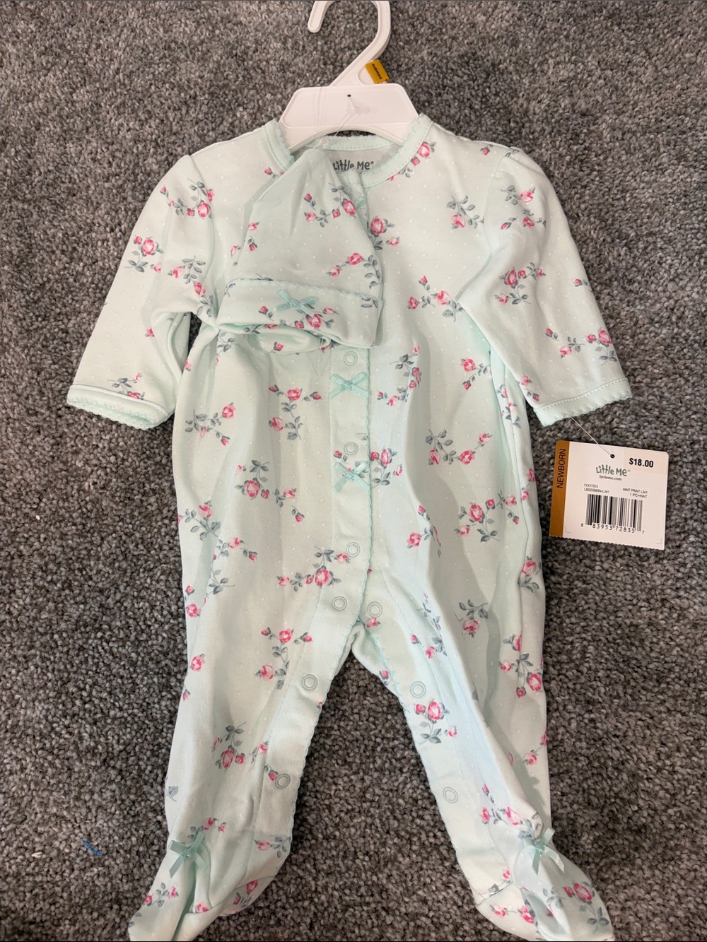 Little Me Mint Floral Footed Sleeper with Matching Hat